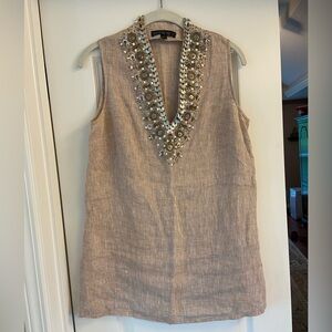 Lafayette 148 New York Tan linen Sleeveless Embellished tunic, women’s size 4